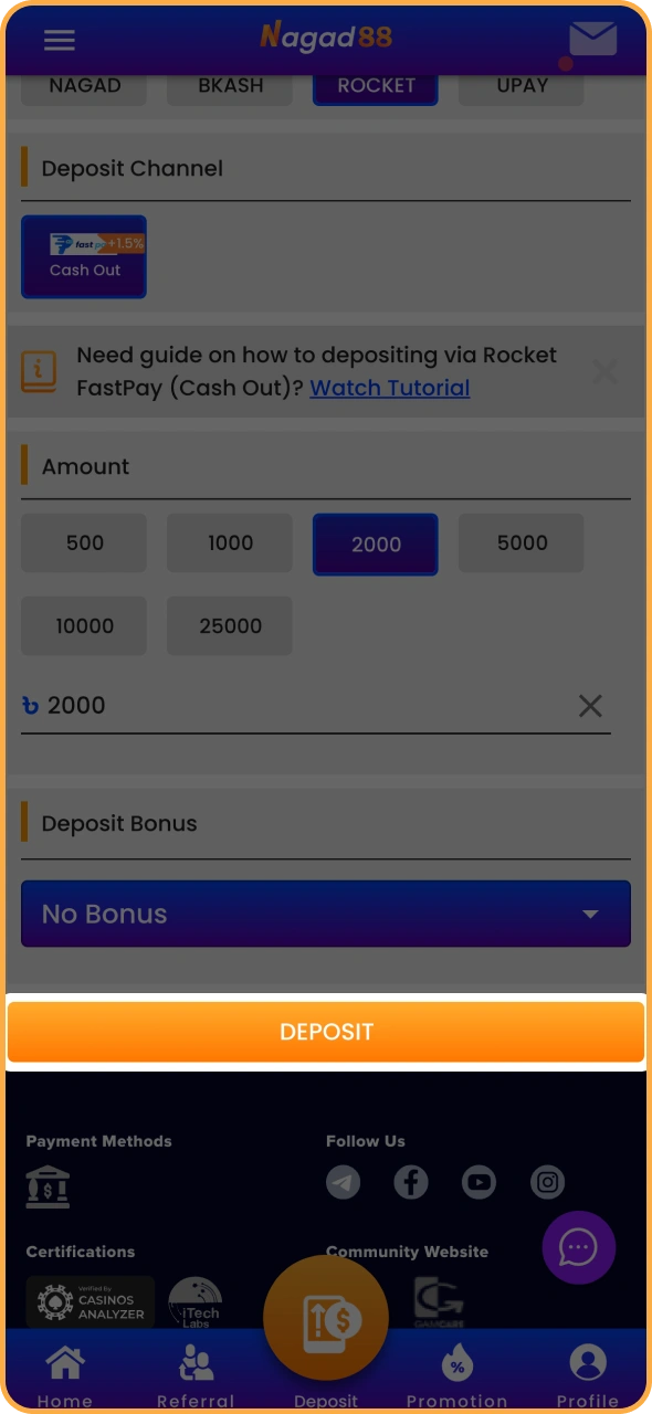 Complete the payment process at Nagad88.