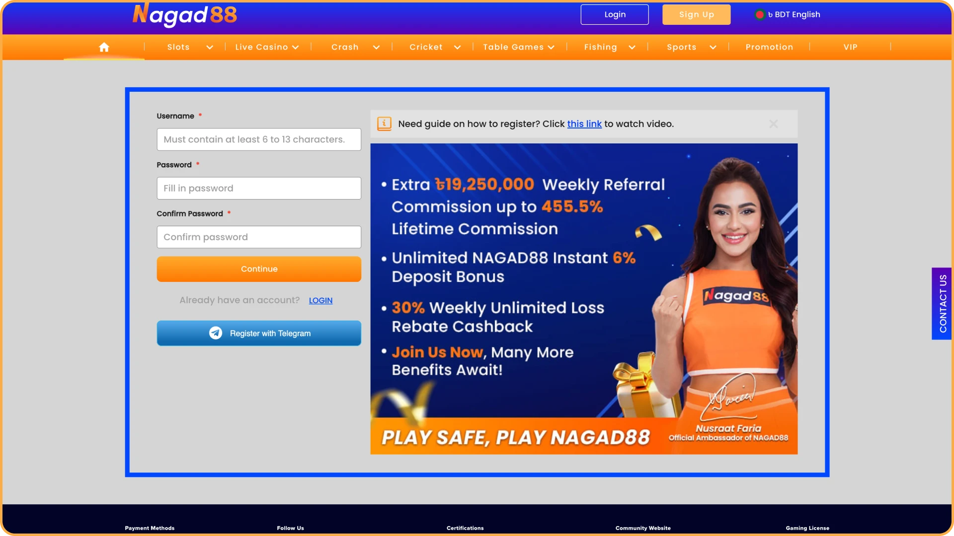 Choose the method you want to register at Nagad88.